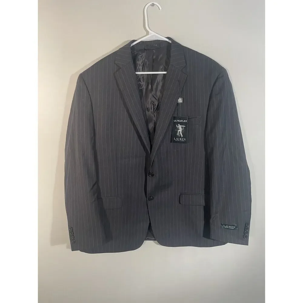 $699 NWT RALPH LAUREN ULTRAFLEX PINSTRIPE BLACK‎ SUIT JACKET MEN’S 46R